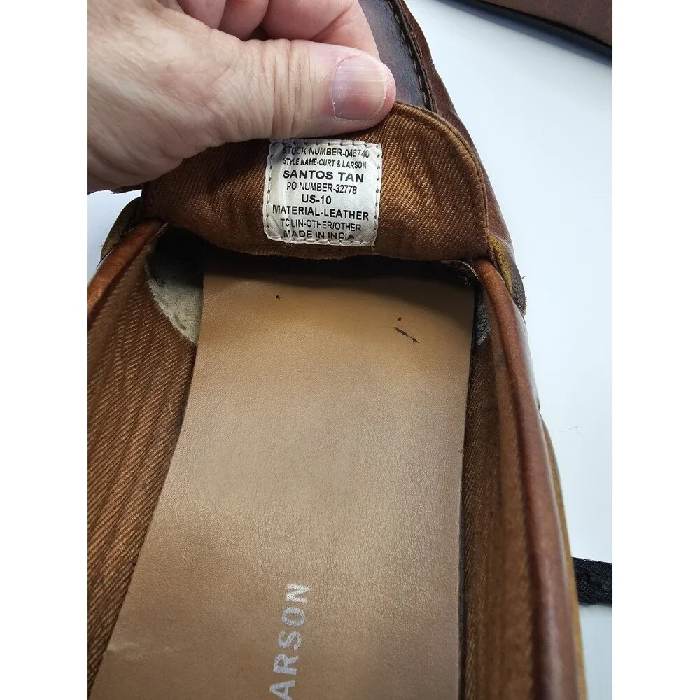 Curt & Larson Mens Leather Moccasin Driving Loafers Brown Tie Top Casual sz10